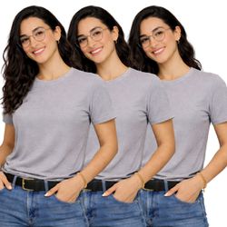 Kit 3 Camisetas Básicas Feminina Cinza - KIT3-CAMI... - CHIELLA