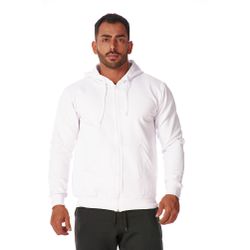 Moletom Masculino Branco com Zíper e Bolso Canguru... - CHIELLA