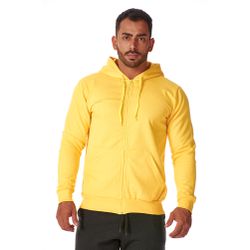 Moletom Masculino Amarelo com Zíper e Bolso Cangur... - CHIELLA
