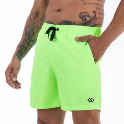 Short Praia Tactel Verde Neon Slim Basico Masculino Premium