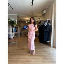 Vestido Midi Linho Rosa - FABIANA ZAMBOLIN