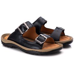 Chinelo Comfort Comfort Masculino em Couro Preto -... - Ranster Confort