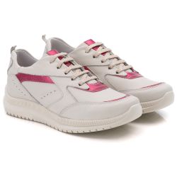 Tênis Feminino Couro Branco/Pink - TF210 - Ranster Confort