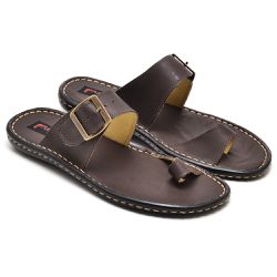 Chinelo Comfort Comfort Masculino em Couro Café - ... - Ranster Confort