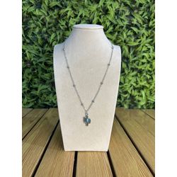 Colar Corrente Feminino Cor Prata Detalhe Esmaltad... - CLUB 21 COUNTRY