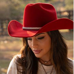 Chapéu Country Diamond Aba 10 Cherry Red com Bandi... - CLUB 21 COUNTRY