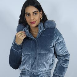 Jaqueta Puffer Cinza Azulado Brilhante Feminina - ... - CLUB 21 COUNTRY