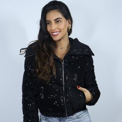 Jaqueta Puffer Lantejoula cor Preta Feminina Lança... - CLUB 21 COUNTRY
