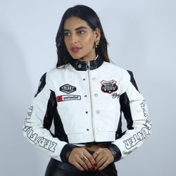 Jaqueta de Couro Feminina Paladin Branco Com Preto... - CLUB 21 COUNTRY