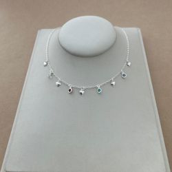 CHOKER COM 4 ZIRCÔNIA COLORS 4 CORAÇÃO LISO ELOS 4... - PRATAS POMPOSA
