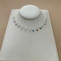 CHOKER COM 15 ZIRCÔNIA REDONDA COLORS PENDURADAS 3... - PRATAS POMPOSA