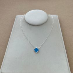 COLAR TREVO DE 4 FOLHAS AZUL ELOS OVAIS - 24569E - PRATAS POMPOSA
