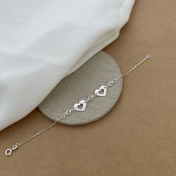 Pulseira 2 Coracoes Vazados 3 Zirconia Cristal 4mm... - C Martiniano Joias