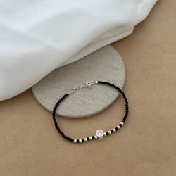 Pulseira Cristais Ônix Com Bolinha e Zircônia Redo... - C Martiniano Joias