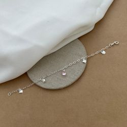 Pulseira 4 Corações e 1 Zircônia Rosa Pendurada -... - C Martiniano Joias