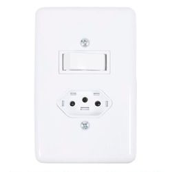 CONJUNTO 1 INTERRUPTOR SIMPLES + TOMADA 2P + T 10A... - Comercial Leal
