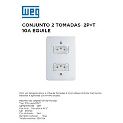CONJUNTO 2 TOMADA 2P+T 10A BRANCO EQUILE - 09805 - Comercial Leal