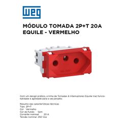 MODULO TOMADA 2P+T 20A VERMELHO EQUILE - 09786 - Comercial Leal