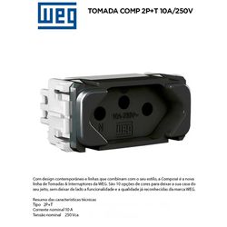 MODULO TOMADA 2P+T 10A PRETO COMPOSÉ - 09089 - Comercial Leal