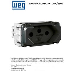 MODULO TOMADA 2P+T 20A PRETO COMPOSÉ - 09091 - Comercial Leal