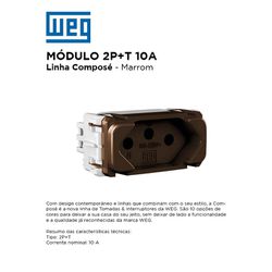 MODULO TOMADA 2P+T 10A MARROM COMPOSÉ - 09504 - Comercial Leal