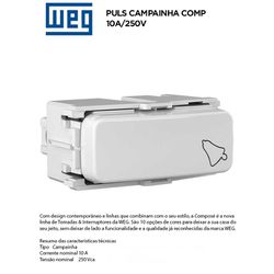 MODULO PULSADOR CAMPAINHA BRANCO 10A COMPOSÉ - 09... - Comercial Leal