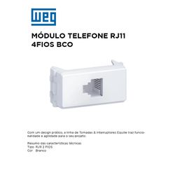 MODULO TELEFONE RJ11 2 FIOS BRANCO EQUILE - 09787 - Comercial Leal