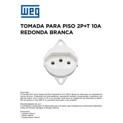 TOMADA 2P+T 10A BRANCO PARA PISO WEG - 10867 - Comercial Leal