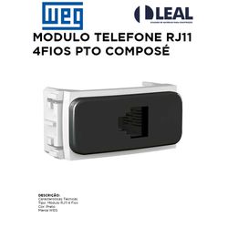 MODULO TELEFONE RJ11 4 FIOS PRETO COMPOSÉ - 09095 - Comercial Leal