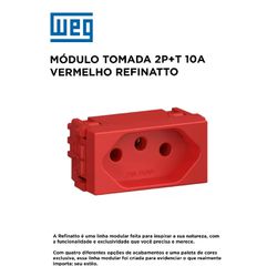 MODULO TOMADA 2P+T 10A VERMELHO REFINATTO - 11220 - Comercial Leal