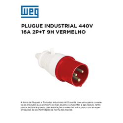 PLUG INDUSTRIAL 380/440V 16A 2P+T 9H VERMELHO WEG... - Comercial Leal