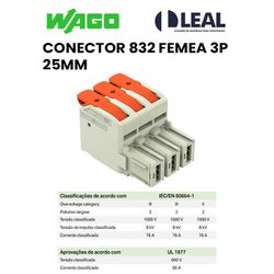 CONECTOR 832 FEMEA 3P 25MM WAGO - 12536 - Comercial Leal