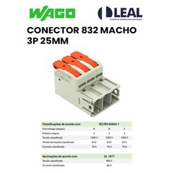 CONECTOR 832 MACHO 3P 25MM WAGO - 12537 - Comercial Leal