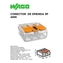 CONECTOR DE EMENDA 221 3P 4MM WAGO - 09647 - Comercial Leal