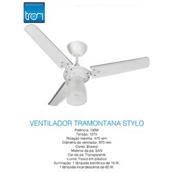 VENTILADOR TETO TRAMONTANA STILO 127V - 00177 - Comercial Leal