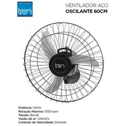 VENTILADOR OSCILante PAREDE BIV 60CM AÇO PRETO - 0... - Comercial Leal