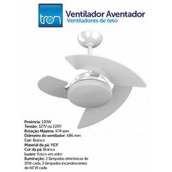 VENTILADOR TETO AVENTADOR 127V BRANCO 2 LÂMPADAS -... - Comercial Leal