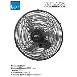 VENTILADOR OSCILante PAREDE 127V 60CM PP PRETO - 0... - Comercial Leal