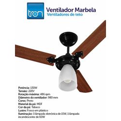 VENTILADOR TETO MARBELLA 220V PRETO/TABACO - 00702 - Comercial Leal