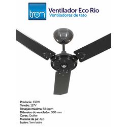 VENTILADOR TETO ECO RIO 127V AÇO GRAFITE - 01204 - Comercial Leal