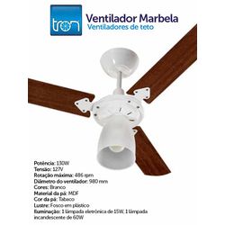 VENTILADOR TETO MARBELLA 127V BRANCO/TABACO - 0125 - Comercial Leal