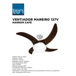 VENTILADOR TETO MAREIRO 127V MARROM CAFÉ - 07086 - Comercial Leal