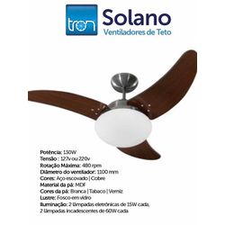 VENTILADOR TETO SOLANO TABACO/AÇO ESCOVADO 127V 2 ... - Comercial Leal