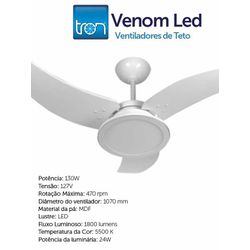 VENTILADOR TETO VENON LED 6000K 127V - 08753 - Comercial Leal