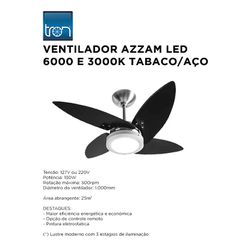 VENTILADOR TETO AZZAM LED 6000 E 3000K PRETO/AÇO E... - Comercial Leal