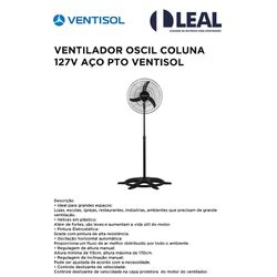 VENTILADOR OSCILANTE COLUNA 127V 60CM AÇO PRETO - ... - Comercial Leal