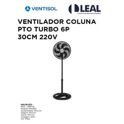 VENTILADOR COLUNA PRETO TURBO 6P 30CM 127V - 12424 - Comercial Leal