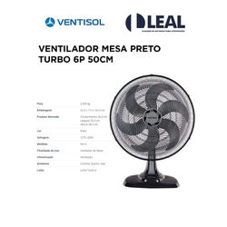 VENTILADOR MESA TURBO 6P 50CM 127V - 06543 - Comercial Leal