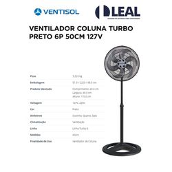 VENTILADOR COLUNA NOTOS 50 CM PRETO 127V - 09777 - Comercial Leal