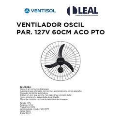 VENTILADOR OSCILANTE PAREDE 127V 60CM AÇO E PRETO ... - Comercial Leal
